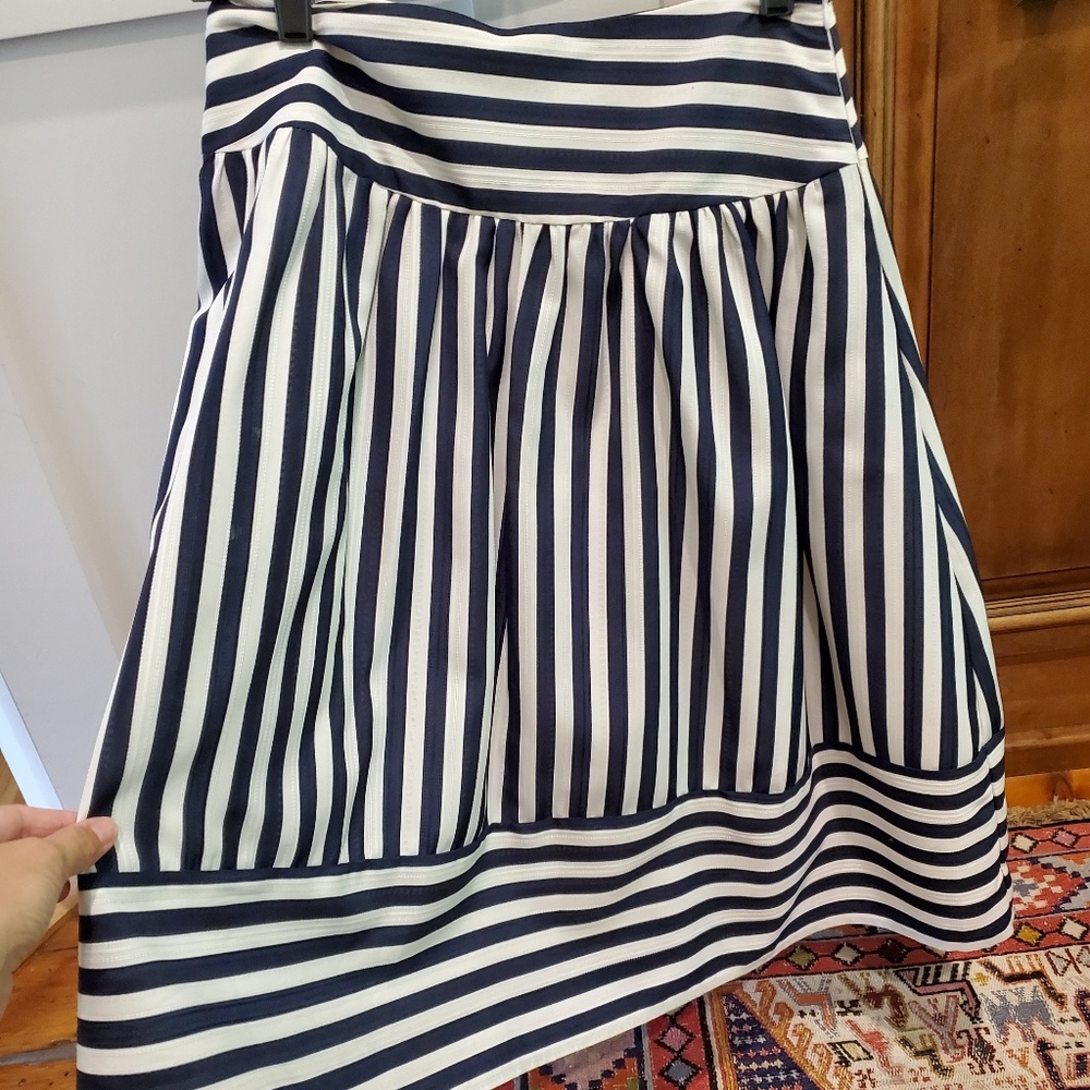 Maeve Blue and White Stripe Midi Skirt (Anthropolo